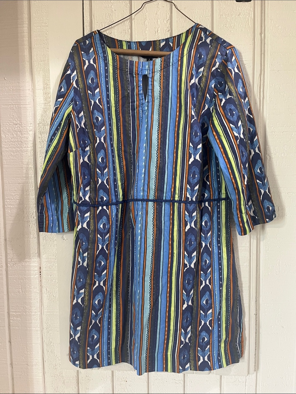 I Peterman Striped Blue Multi-Color Women's Tunic Top Sz M